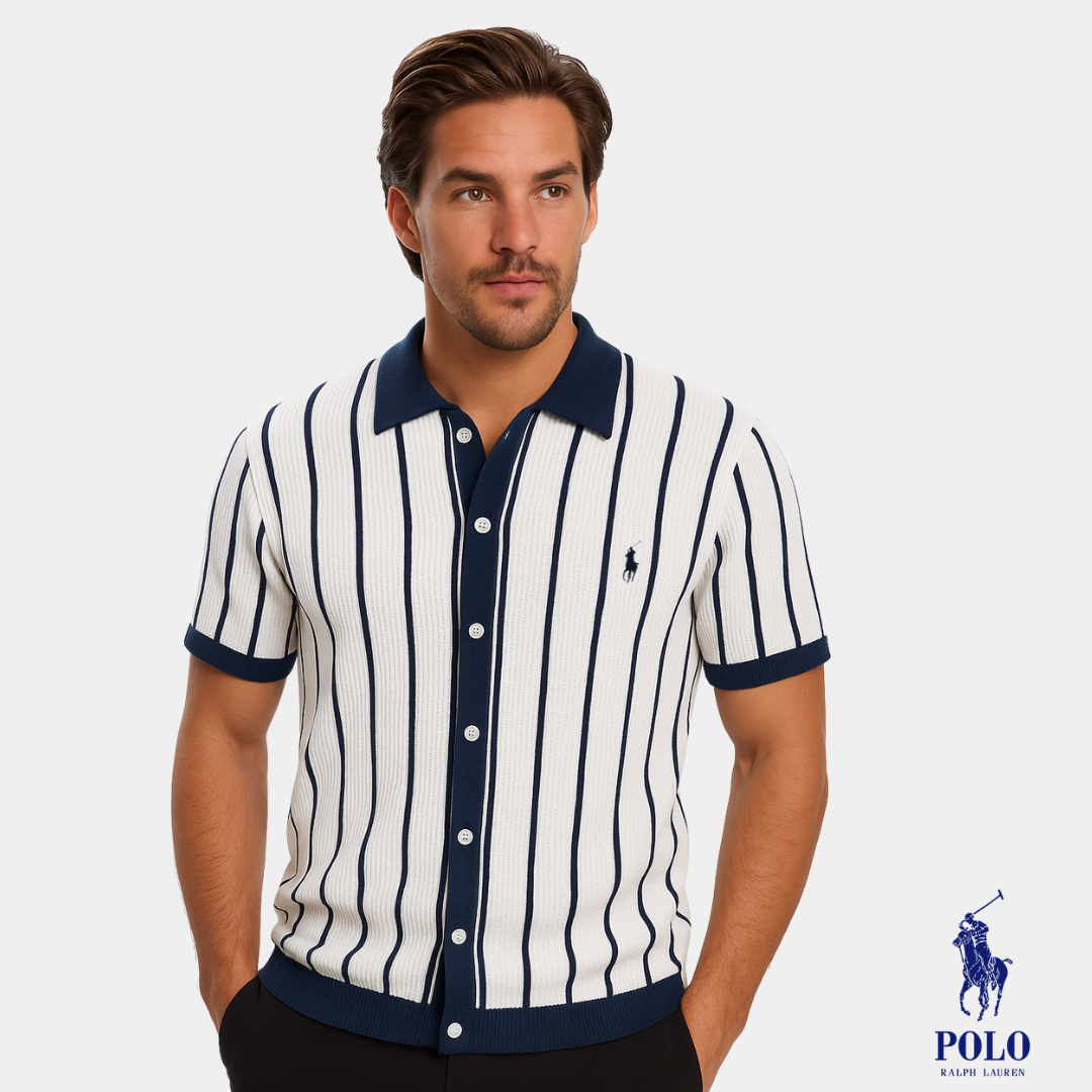 Ꮢalph Lauren™ Polo a Righe in Maglia con Bottoni