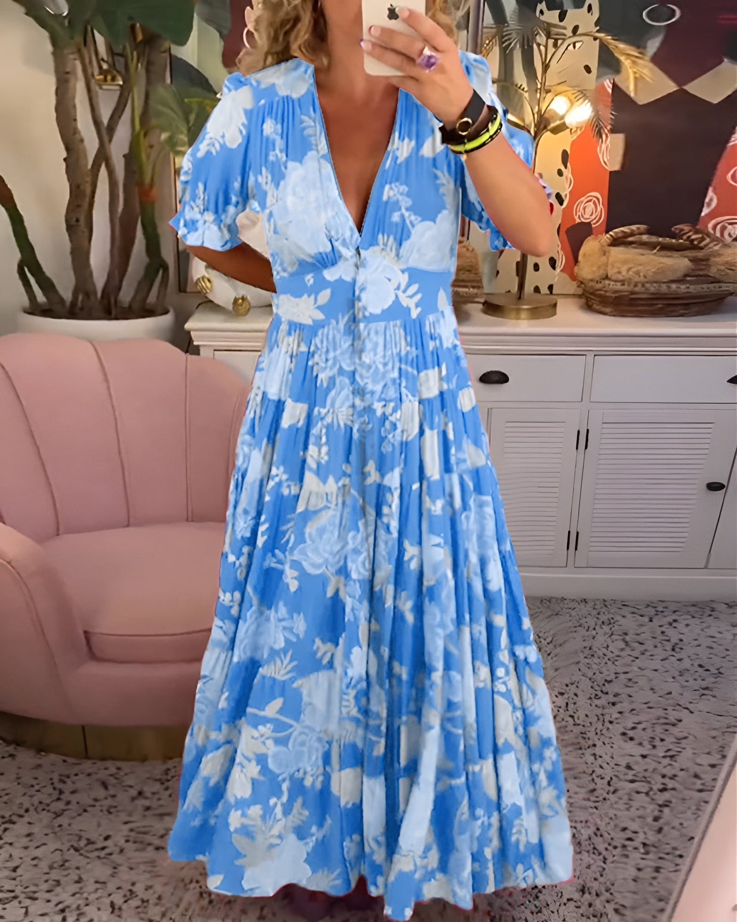 Carine | Abito con tasche a V con stampa floreale