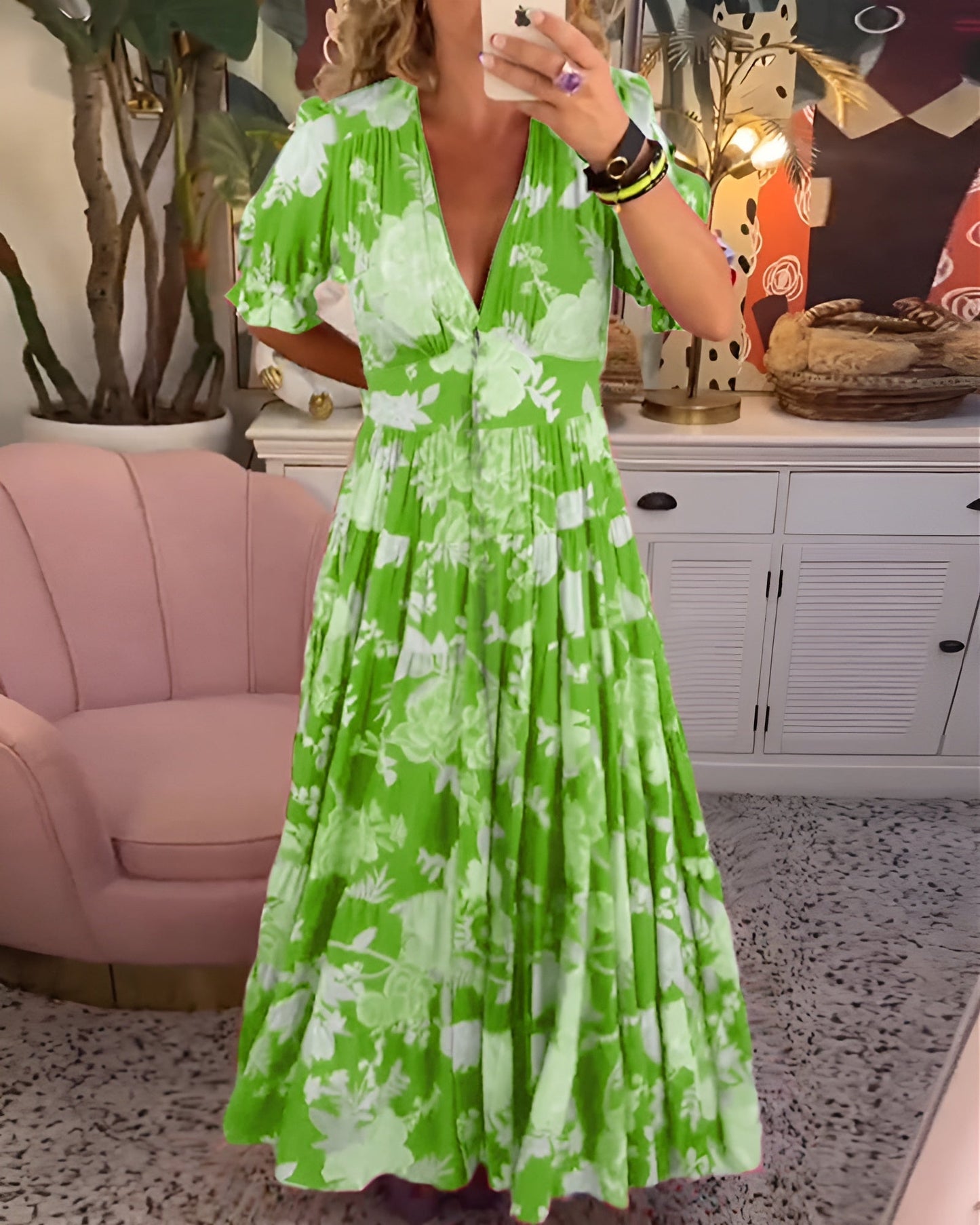 Carine | Abito con tasche a V con stampa floreale