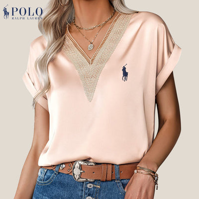 【RL】Camicetta in raso con pizzo e scollo a V