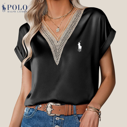 【RL】Camicetta in raso con pizzo e scollo a V