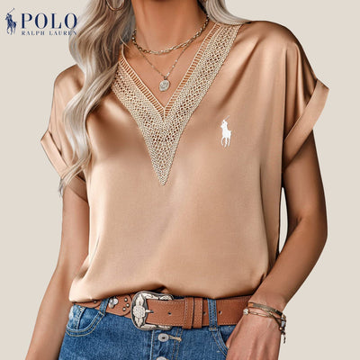 【RL】Camicetta in raso con pizzo e scollo a V