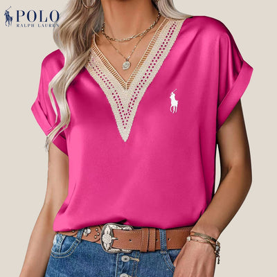 【RL】Camicetta in raso con pizzo e scollo a V