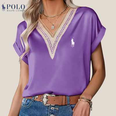 【RL】Camicetta in raso con pizzo e scollo a V