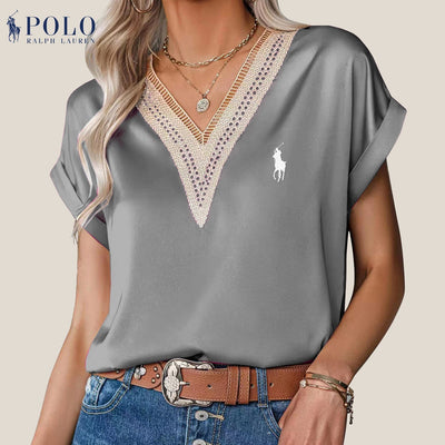 【RL】Camicetta in raso con pizzo e scollo a V