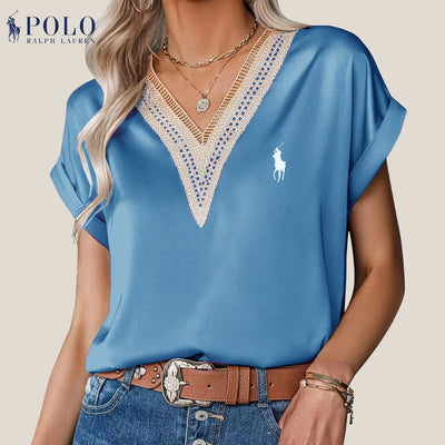 【RL】Camicetta in raso con pizzo e scollo a V