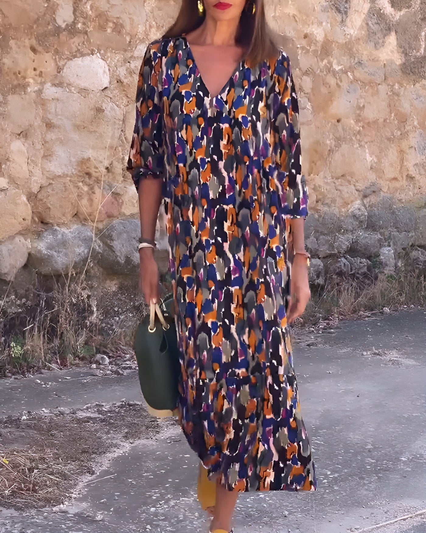 Nathalie | Abito con scollo a V stampato retro