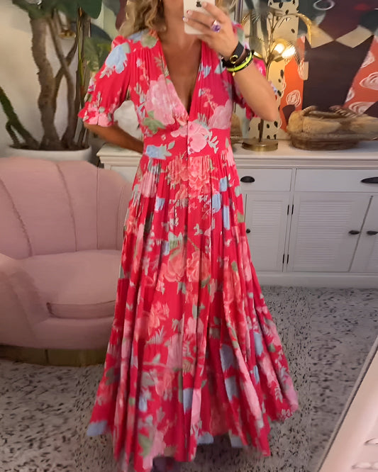 Carine | Abito con tasche a V con stampa floreale
