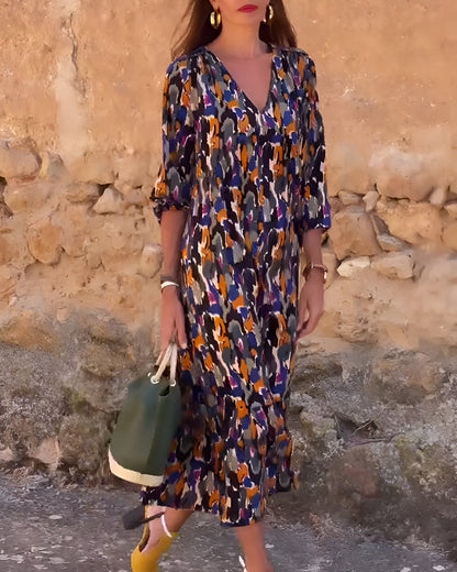 Nathalie | Abito con scollo a V stampato retro