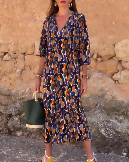 Nathalie | Abito con scollo a V stampato retro