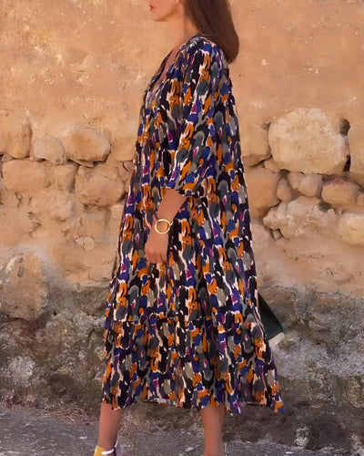 Nathalie | Abito con scollo a V stampato retro