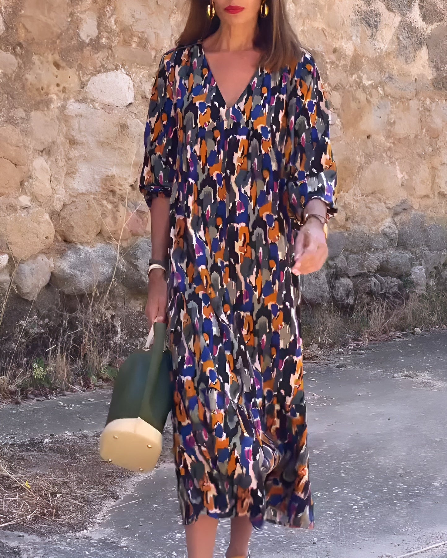 Nathalie | Abito con scollo a V stampato retro