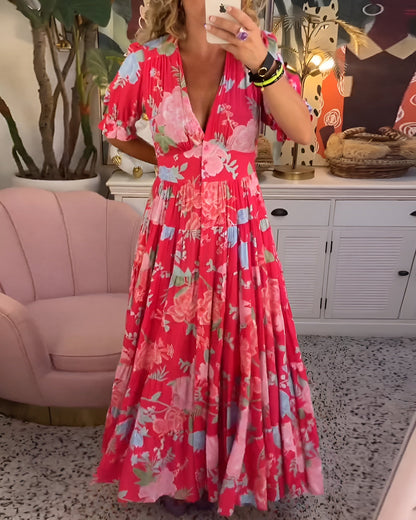 Carine | Abito con tasche a V con stampa floreale