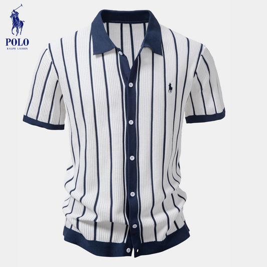 Ꮢalph Lauren™ Polo a Righe in Maglia con Bottoni
